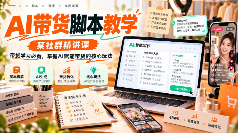 AI带货脚本课:短视频和直播的钩子、话术怎么写