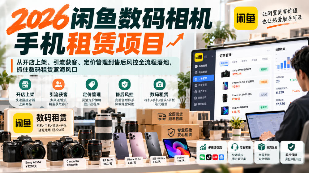 2026闲鱼数码相机手机租赁项目，从开店上架、引流获客、定价管理到售后风控全流程落地，抓住数码租赁蓝海风口