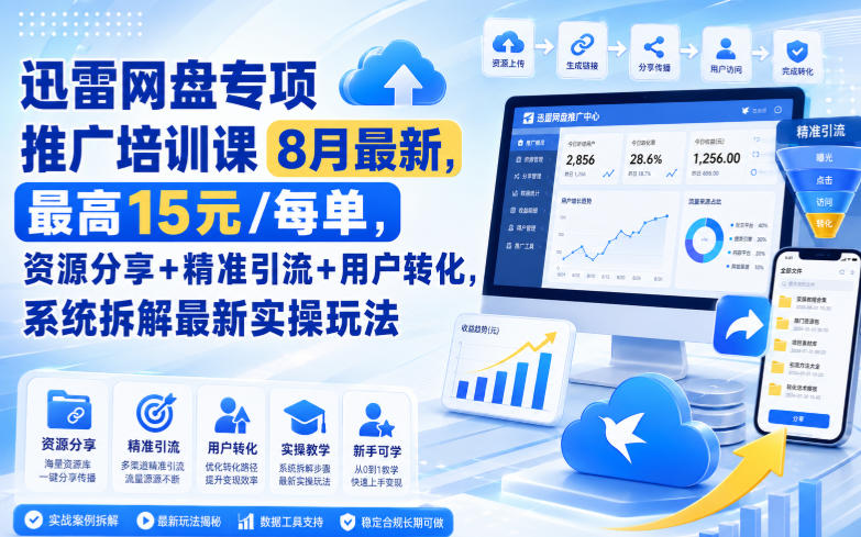 迅雷网盘推广课:分享资源链接拉新,最高 15 米一单