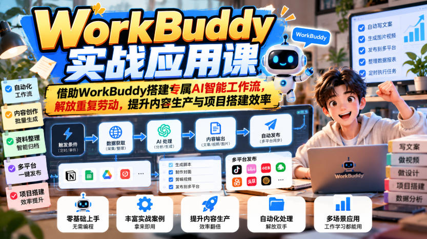 WorkBuddy实战课:8节课搭公众号自动化和小程序