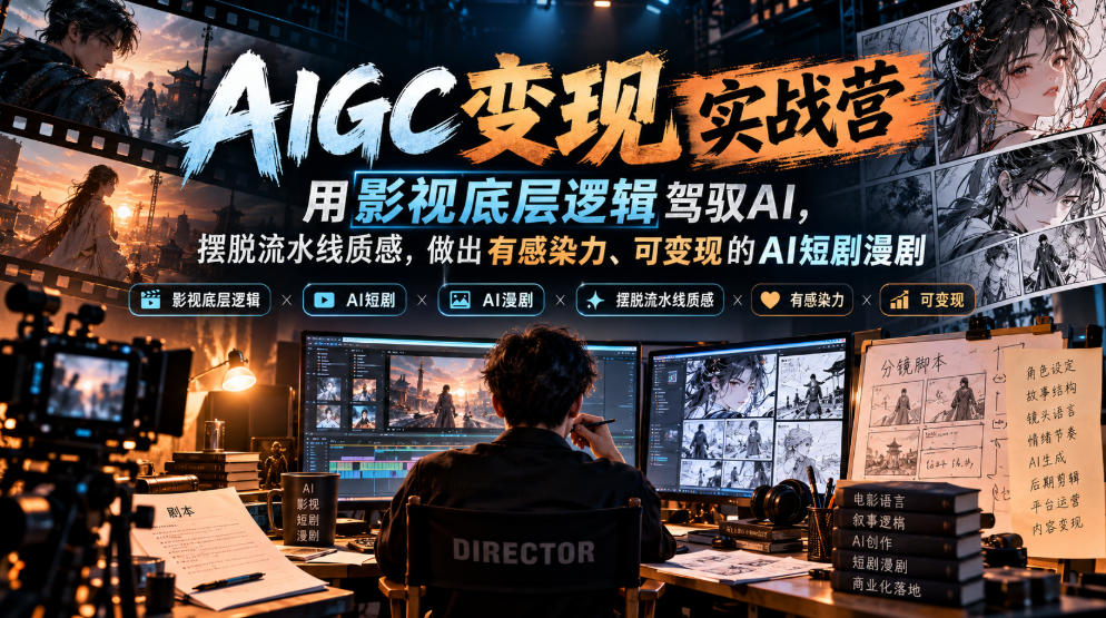 AIGC变现实战营,用影视底层逻辑驾驭AI,摆脱流水线质感,做出有感染力、可变现的AI短剧漫剧