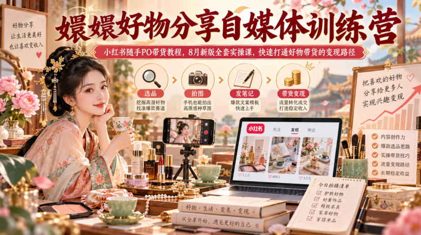 嬛嬛好物分享自媒体训练营｜小红书随手PO带货教程，8月新版全套实操课，快速打通好物带货的变现路径