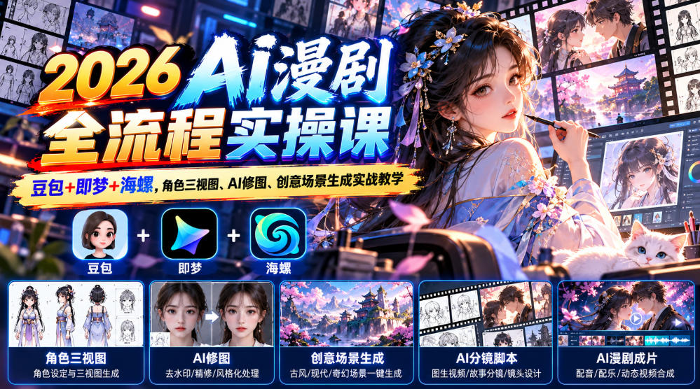 AI 漫剧实操课:豆包 + 即梦 + 海螺,角色三视图与修图